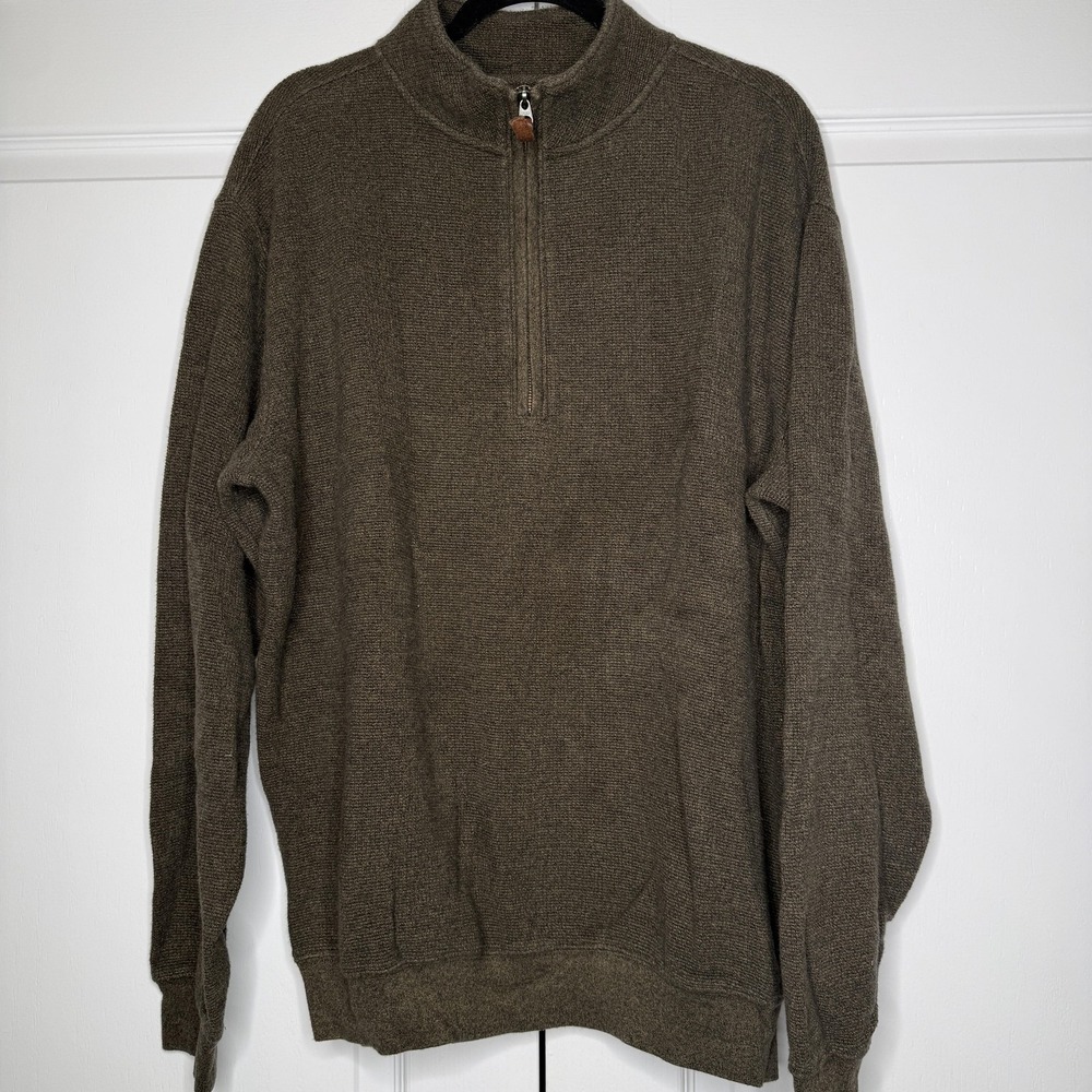 Woolrich Sweater Mens XL Brown Mock Neck 1/4 Zip Knit Pullover Casual Outdoor